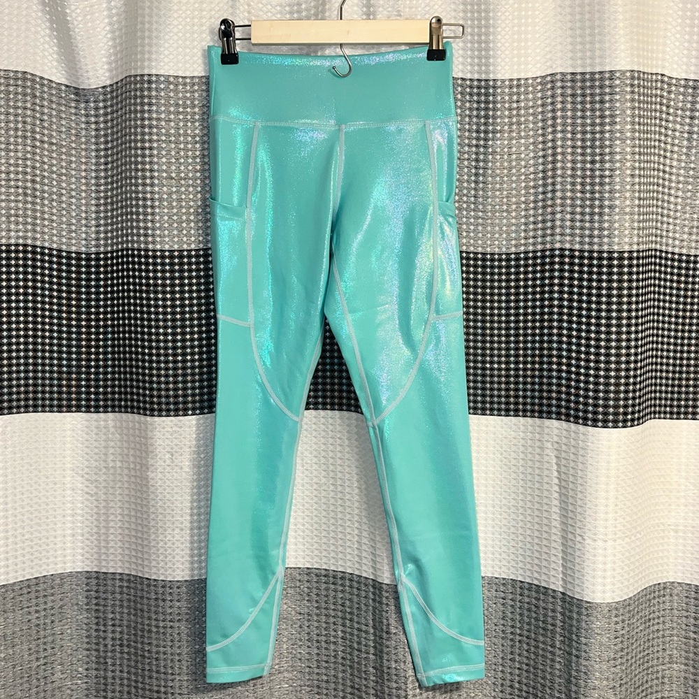 Curves and combat boots teal shimmer leggings